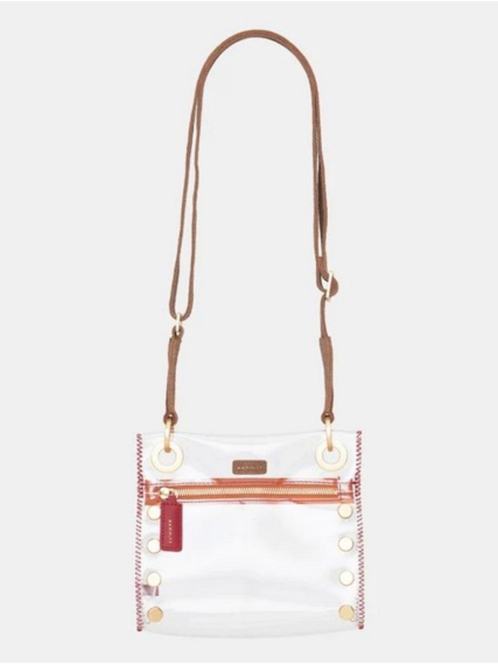 💕HAMMITT💕 Tony Small Bag ~ Clear Brushed Gold/Brown/Red NWT - Picture 3 of 13